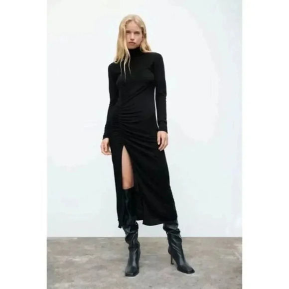 ZARA WOMAN NWT BLACK DRAPED SHEATH DRESS - Picture 2 of 12